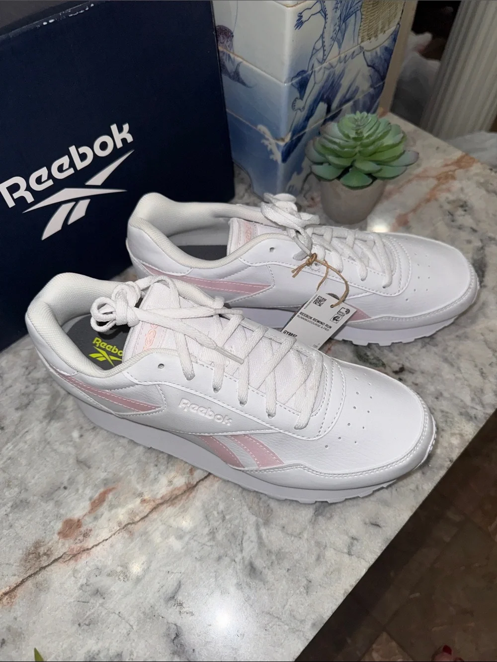 Reebok White Sneakers with Light Pink Accents